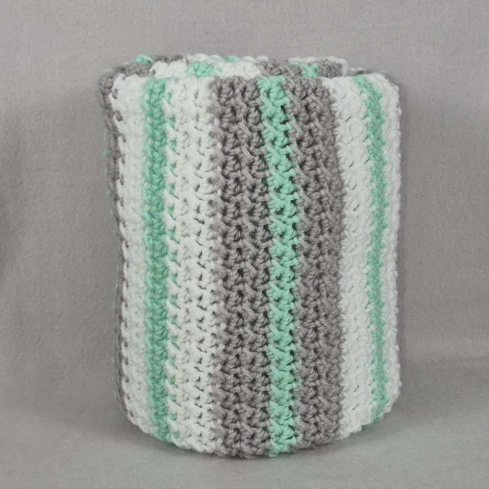 Handmade Huge Crochet Baby Blanket – Mint Green, White & Gray New